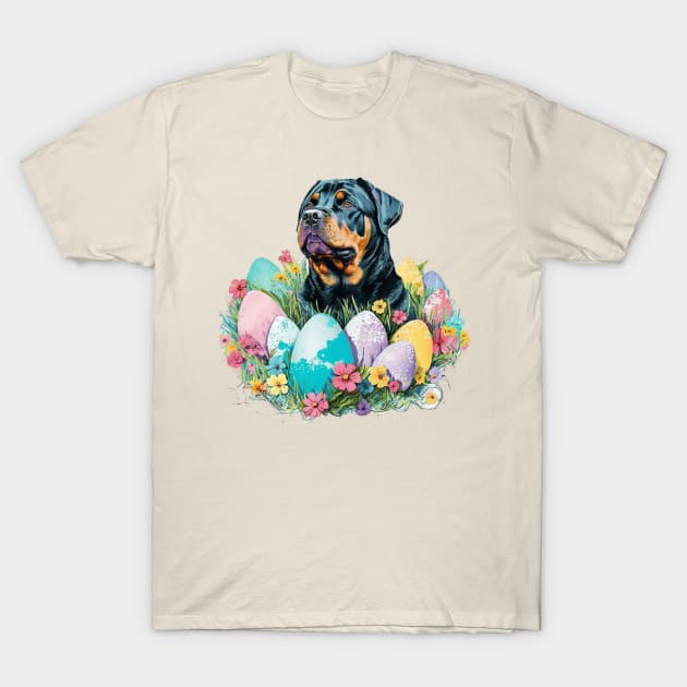 Rottweiler Easter Egg Spring Watercolor Splatter Painting Dog Lover Art T-Shirt by joannejgg